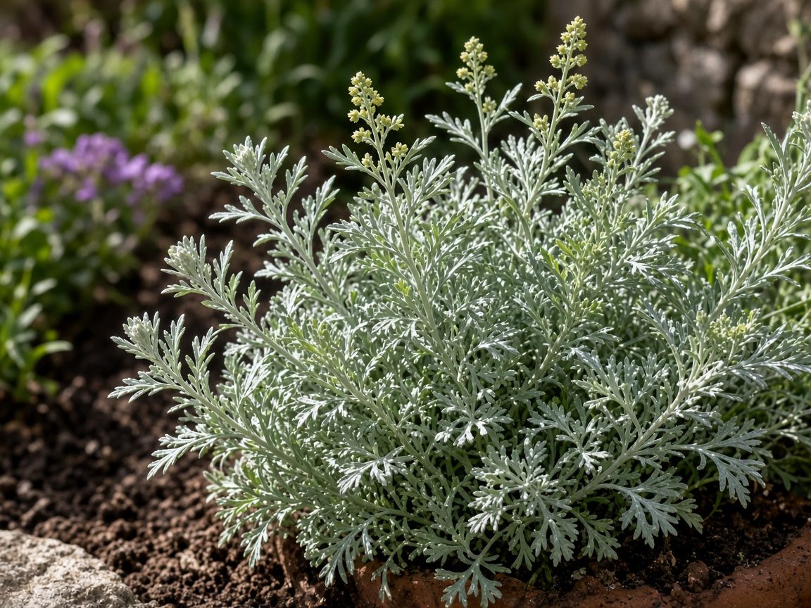 Ajenjo (Artemisia absinthium), follaje gris plateado