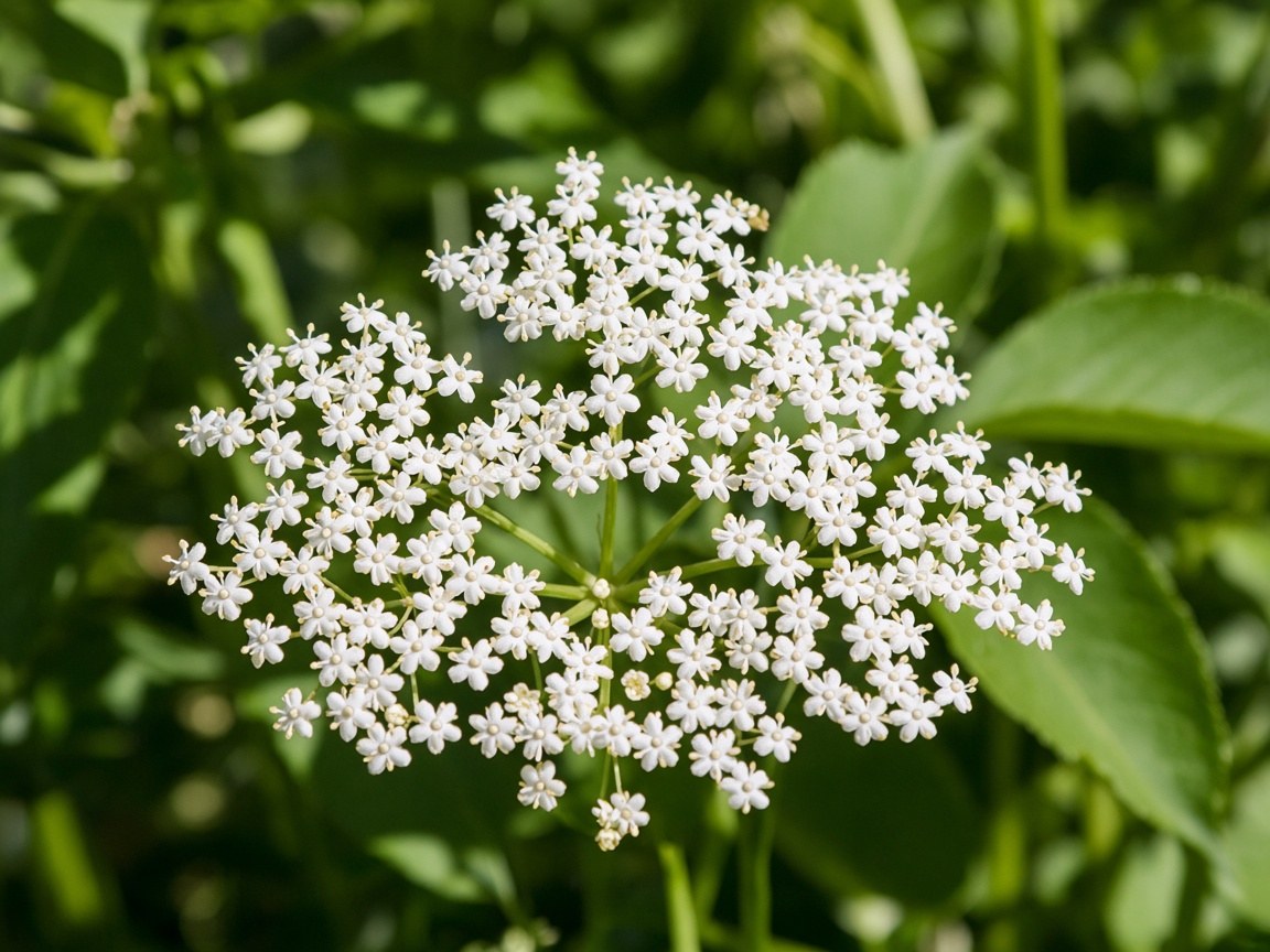 Umbela de flores blancas chicas que salen de un mismo punto como un paraguas